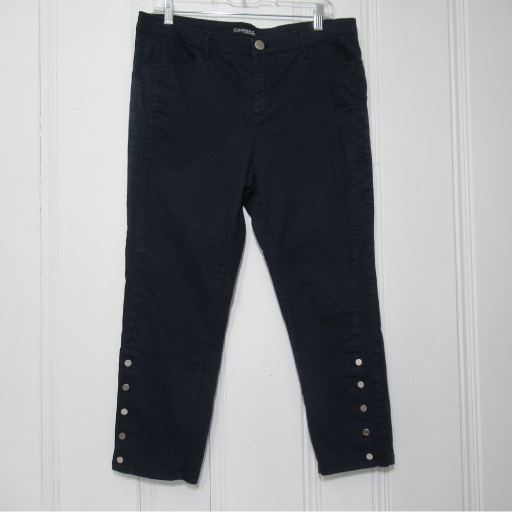 Conrad C Blue Cropped Pants Size 12 Button Detail